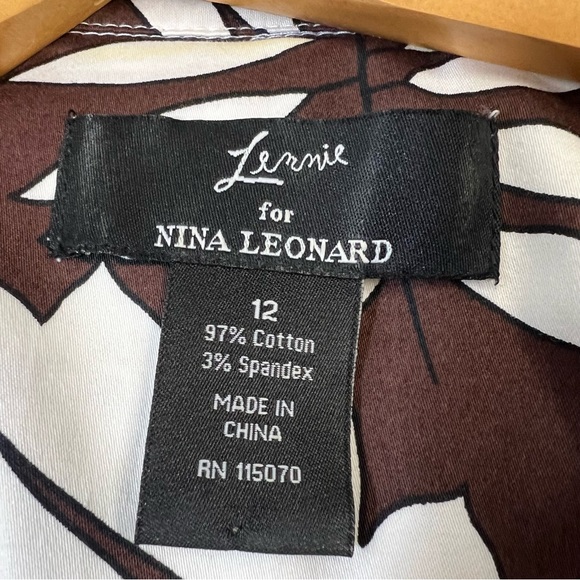 Lennie for Nina Leonard Brown & White Tropical Print Safari Dress SZ 12 - Picture 7 of 11